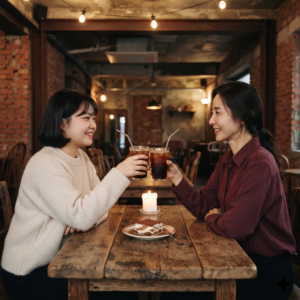 온담결 로스터리 라운지에서 커피와 디저트를 나누는 고객들의 모습